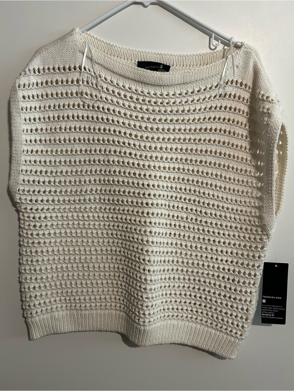 Open-Weave Crewneck Sweater Tank - Cream